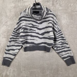Kendall & Kylie Gray Zebra Pattern Turtleneck Trendy Sweater